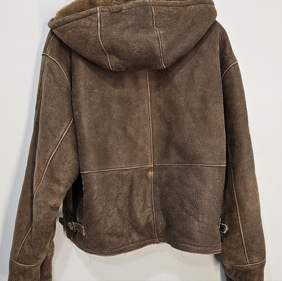 DAREK SIMSEK Collectione SZ-L,leather sheepskin coat with natural fur hood - Picture 7 of 12
